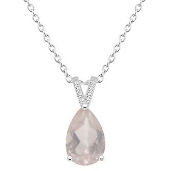Alyson Layne Sterling Silver 12 mm x 8 mm Pear Shape Gemstone & Diamond Accent Pendant Necklace