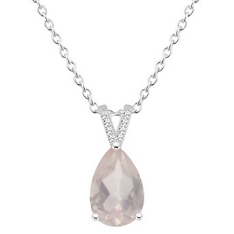Alyson Layne Sterling Silver 12 mm x 8 mm Pear Shape Gemstone & Diamond Accent Pendant Necklace