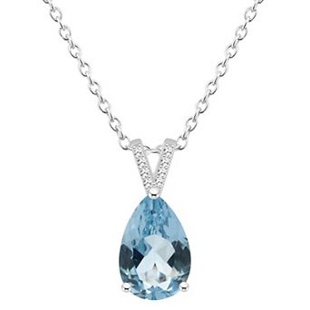 Alyson Layne Sterling Silver 12 mm x 8 mm Pear Shape Gemstone & Diamond Accent Pendant Necklace