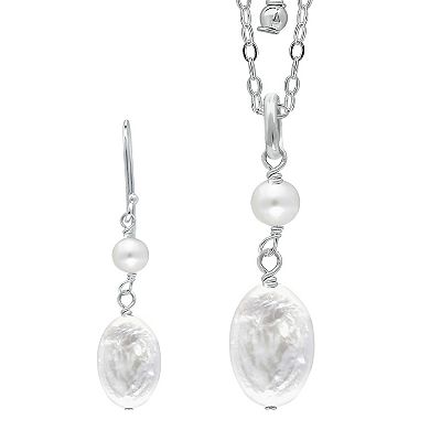 Aleure Precioso Sterling Silver Freshwater Cultured Pearl Bead & Medallion Pendant Necklace & Drop Earrings Set