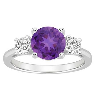 Alyson Layne Sterling Silver 8 mm Round Gemstone & White Topaz Three-Stone Ring