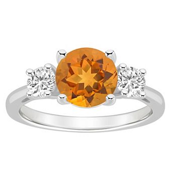 Alyson Layne Sterling Silver 8 mm Round Gemstone & White Topaz Three-Stone Ring