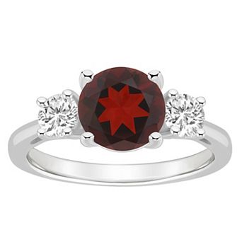 Alyson Layne Sterling Silver 8 mm Round Gemstone & White Topaz Three-Stone Ring