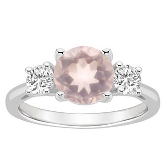 Alyson Layne Sterling Silver 8 mm Round Gemstone & White Topaz Three-Stone Ring