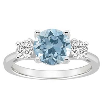 Alyson Layne Sterling Silver 8 mm Round Gemstone & White Topaz Three-Stone Ring