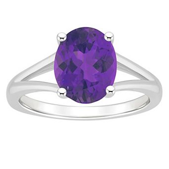 Alyson Layne Sterling Silver 10 mm x 8 mm Oval Gemstone Split Shank Solitaire Ring