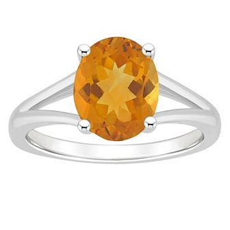 Alyson Layne Sterling Silver 10 mm x 8 mm Oval Gemstone Split Shank Solitaire Ring