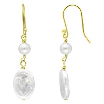 Aleure Precioso 18k Gold Over Silver Double Cultured Freshwater Pearl Drop Earrings