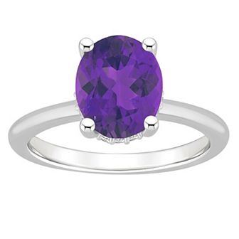 Alyson Layne Sterling Silver 10 mm x 8 mm Oval Gemstone & Diamond Accent Ring