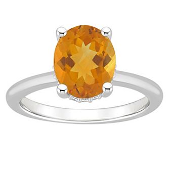 Alyson Layne Sterling Silver 10 mm x 8 mm Oval Gemstone & Diamond Accent Ring