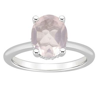 Alyson Layne Sterling Silver 10 mm x 8 mm Oval Gemstone & Diamond Accent Ring