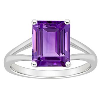 Alyson Layne Sterling Silver 10 mm x 8 mm Emerald Cut Gemstone Split Shank Solitaire Ring
