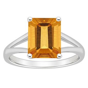 Alyson Layne Sterling Silver 10 mm x 8 mm Emerald Cut Gemstone Split Shank Solitaire Ring
