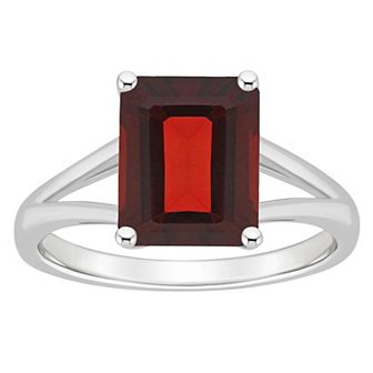 Alyson Layne Sterling Silver 10 mm x 8 mm Emerald Cut Gemstone Split Shank Solitaire Ring