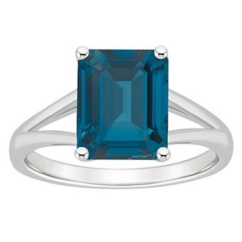 Alyson Layne Sterling Silver 10 mm x 8 mm Emerald Cut Gemstone Split Shank Solitaire Ring