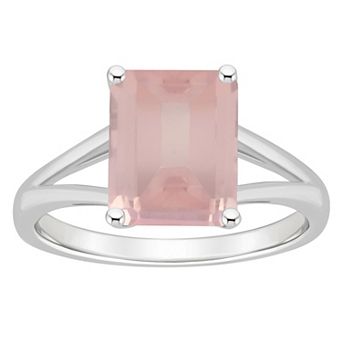 Alyson Layne Sterling Silver 10 mm x 8 mm Emerald Cut Gemstone Split Shank Solitaire Ring