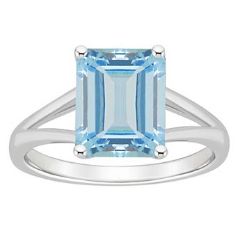 Alyson Layne Sterling Silver 10 mm x 8 mm Emerald Cut Gemstone Split Shank Solitaire Ring