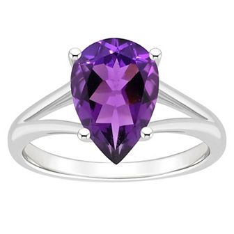 Alyson Layne Sterling Silver 12 mm x 8 mm Pear Shape Gemstone Split Shank Solitaire Ring