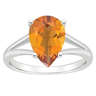 Alyson Layne Sterling Silver 12 mm x 8 mm Pear Shape Gemstone Split Shank Solitaire Ring