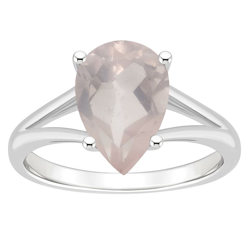 Alyson Layne Sterling Silver 12 mm x 8 mm Pear Shape Gemstone Split Shank Solitaire Ring, Women's, Size: 10, Pink Quartz