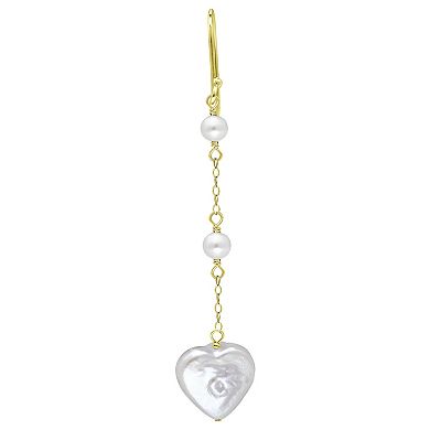 Aleure Precioso 18k Gold Over Silver Heart Shaped Freshwater Cultured Pearl Chain Drop Earrings