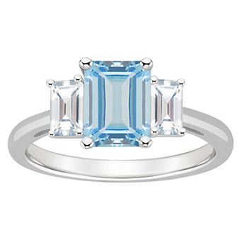 Alyson Layne Sterling Silver 8 mm x 6 mm Emerald Cut Gemstone & White Topaz Three-Stone Ring