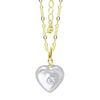 Aleure Precioso 18k Gold Over Silver Heart Shaped Freshwater Cultured Pearl Pendant Necklace