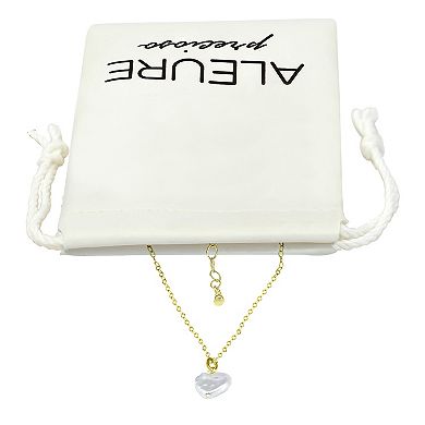 Aleure Precioso 18k Gold Over Silver Heart Shaped Freshwater Cultured Pearl Pendant Necklace