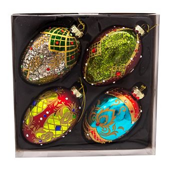 Kurt Adler Glass Egg Christmas Ornaments 4 pc Set