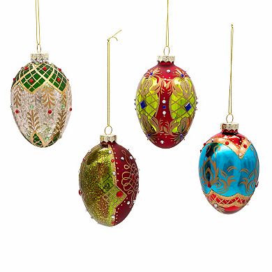 Kurt Adler Glass Egg Christmas Ornaments 4-piece Set