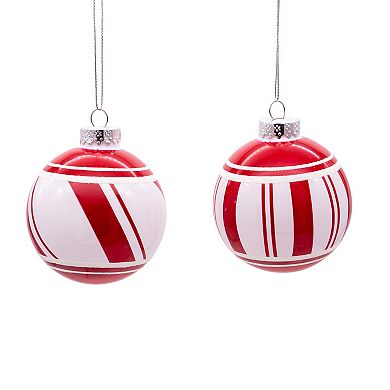 Kurt Adler Red & White Glass Ball Christmas Ornaments 6-piece Set