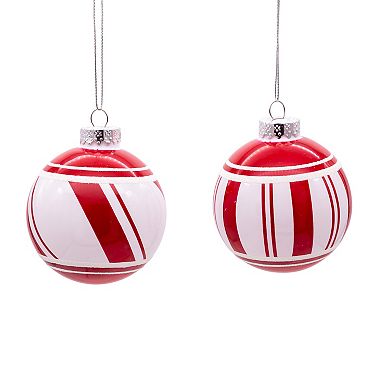 Kurt Adler Red & White Glass Ball Christmas Ornaments 6-piece Set