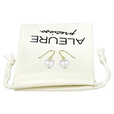 Aleure Precioso 18k Gold Over Silver Heart Shaped Freshwater Cultured Pearl Drop Earrings