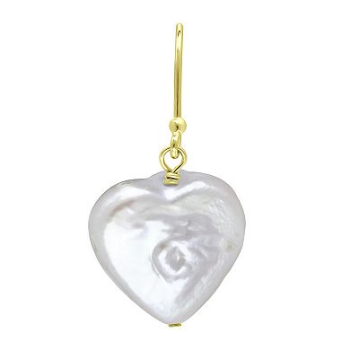 Aleure Precioso 18k Gold Over Silver Heart Shaped Freshwater Cultured Pearl Drop Earrings