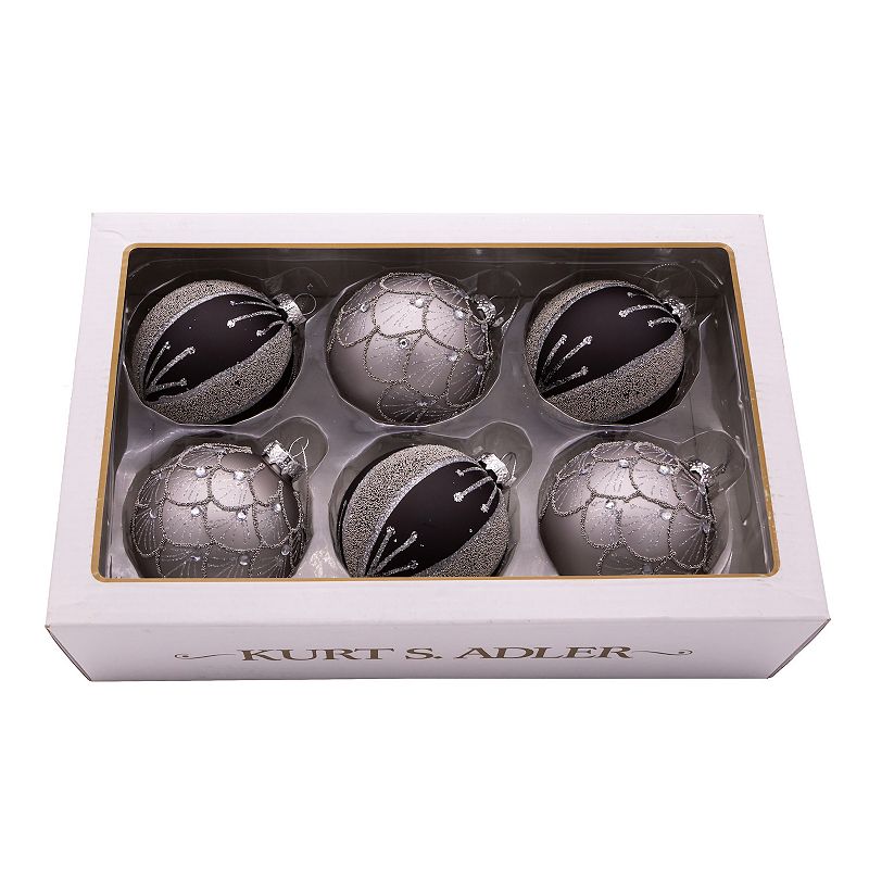 UPC 086131681462 product image for Kurt Adler Silver & Black Jeweled Glass Ball Christmas Ornaments 6-piece Set, Mu | upcitemdb.com
