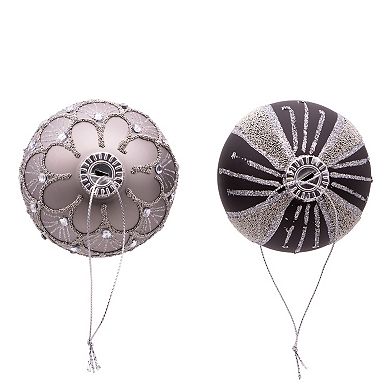 Kurt Adler Silver & Black Jeweled Glass Ball Christmas Ornaments 6-piece Set