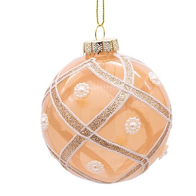 Kurt Adler Champagne & Pearl Peach Glitter Ball Christmas Ornaments 6-piece Set
