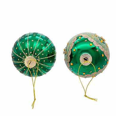 Kurt Adler Gold, Green & Blue Embellished Ball Christmas Ornaments 6-piece Set