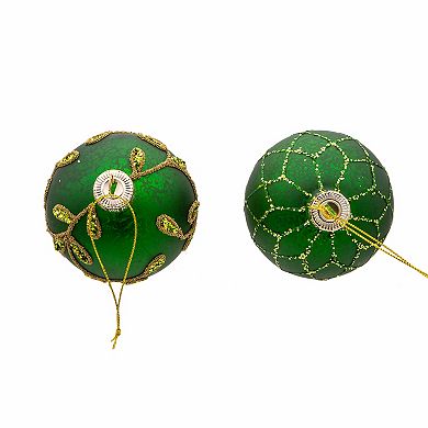 Kurt Adler Gold & Emerald Green Embellished Ball Christmas Ornaments 6-piece Set