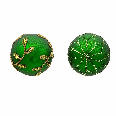 Kurt Adler Gold & Emerald Green Embellished Ball Christmas Ornaments 6-piece Set
