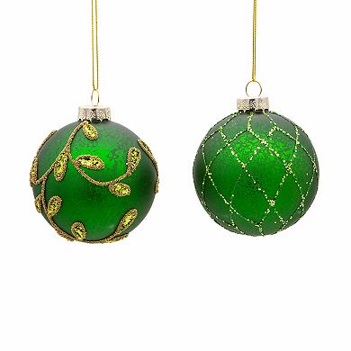 Kurt Adler Gold & Emerald Green Embellished Ball Christmas Ornaments 6-piece Set