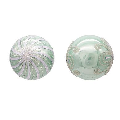 Kurt Adler Silver & Pale Aqua Embellished Ball Christmas Ornaments 6-piece Set