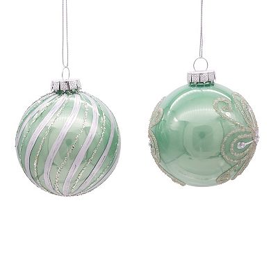 Kurt Adler Silver & Pale Aqua Embellished Ball Christmas Ornaments 6-piece Set