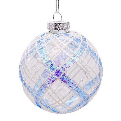 Kurt Adler Plaid Light Blue & Clear Glass Ball Christmas Ornaments 6-piece Set