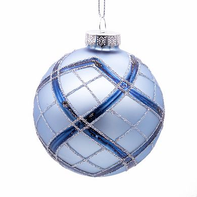Kurt Adler Plaid Navy & Matte Blue Ball Christmas Ornaments 6-piece Set