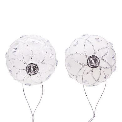 Kurt Adler Jeweled Clear Feather White Ball Christmas Ornaments 6-piece Set