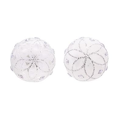 Kurt Adler Jeweled Clear Feather White Ball Christmas Ornaments 6-piece Set