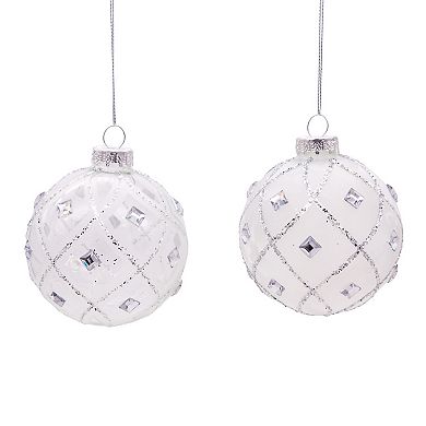 Kurt Adler Jeweled Clear Feather White Ball Christmas Ornaments 6-piece Set