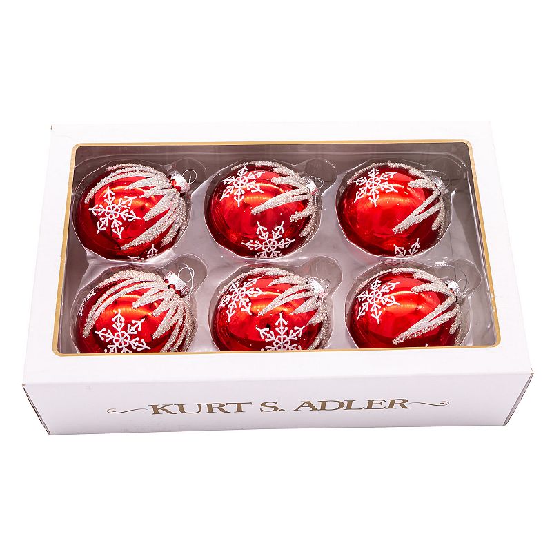 Kurt Adler Red & Silver Snowflake Ball Christmas Ornaments 6-piece Set