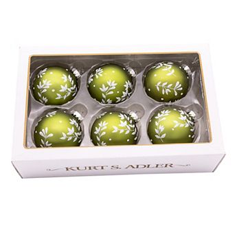 Kurt Adler Green Leaf Ball Christmas Ornaments 6 pc Set